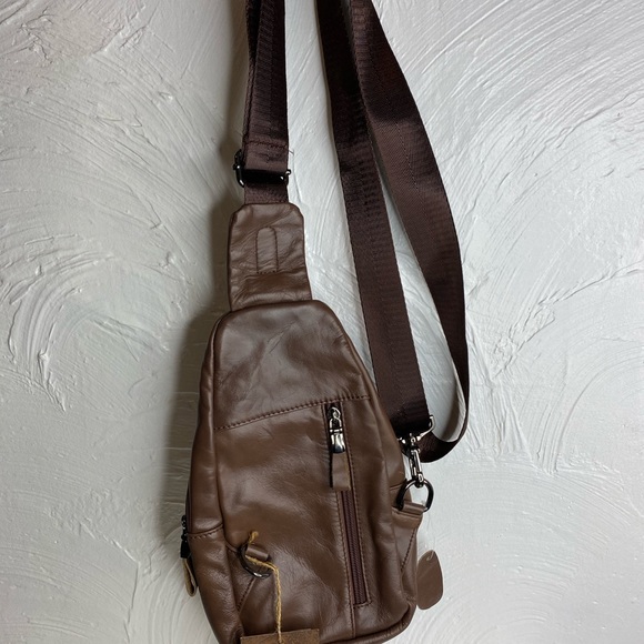 NWT Ekphero® Men  Leather Crossbody Bag Coffee - Picture 2 of 9